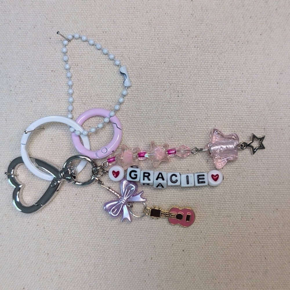 Gracie Abrams Heart & Star Pink Bead Keychain & Bag Charm --handmade